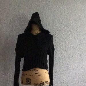 Forever 21 Black Crop Hooded Sweater
